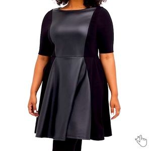 NWT Torrid size 1 Black faux leather ponte skater dress